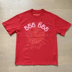 Women's Sp5der Logo 555 Printed Red Short Sleeve